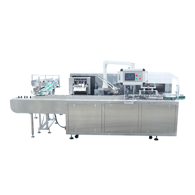 Máquina estuchadora de botellas modelo LB-120 con folleto automático