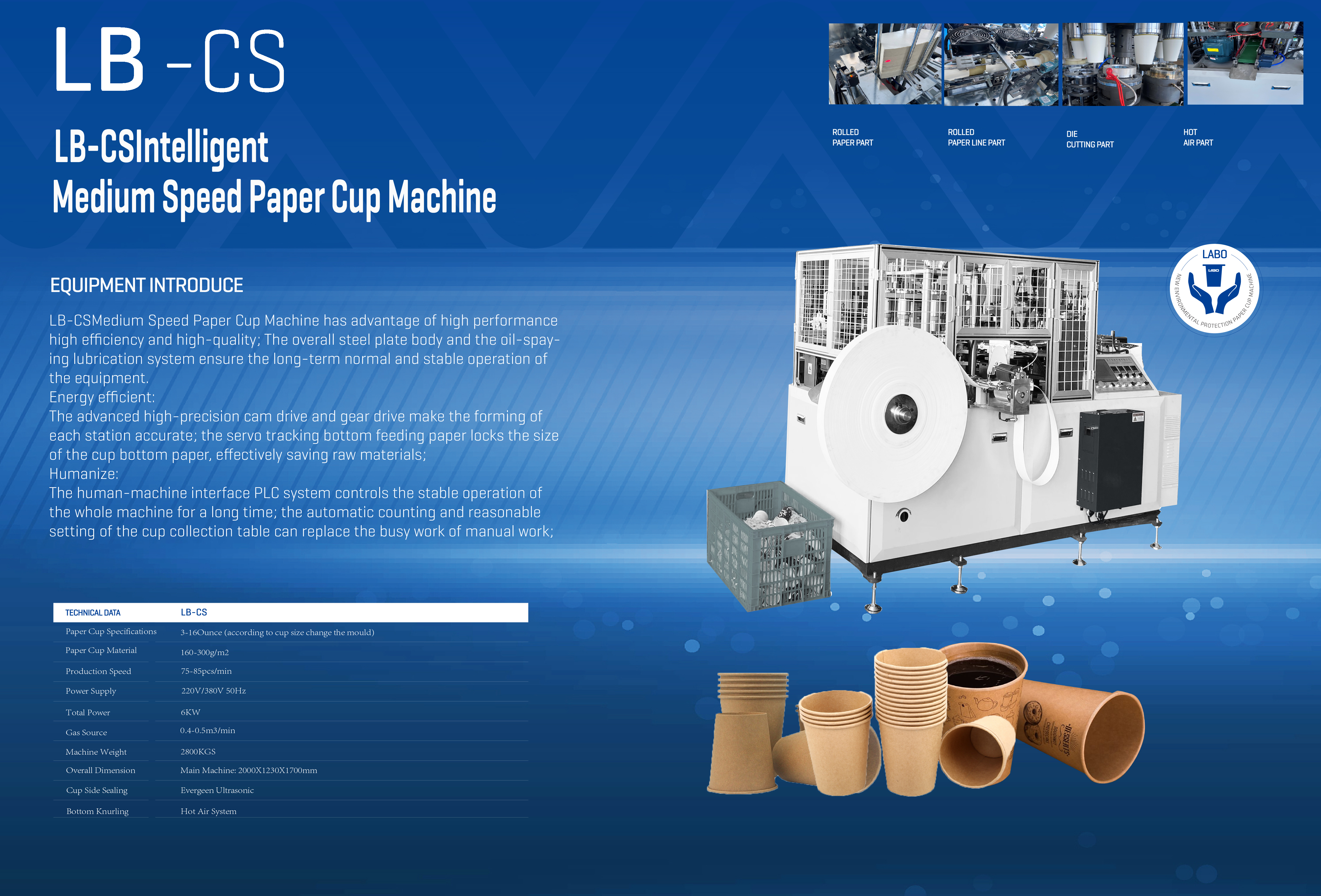 Máquina de taza de papel de velocidad media inteligente